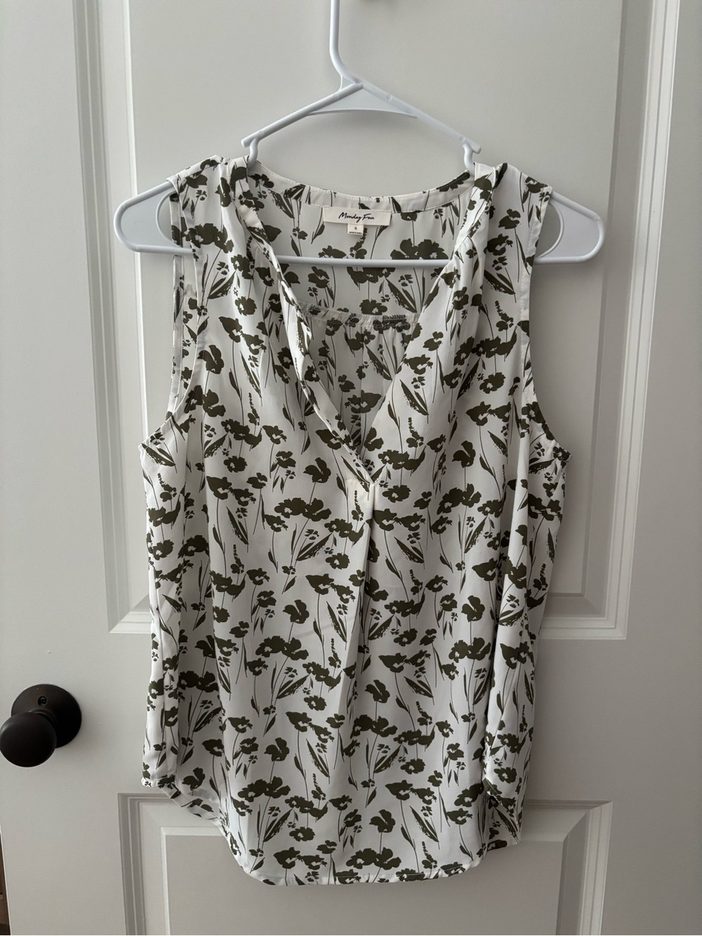 Olive Floral Sleeveless V-Neck Top